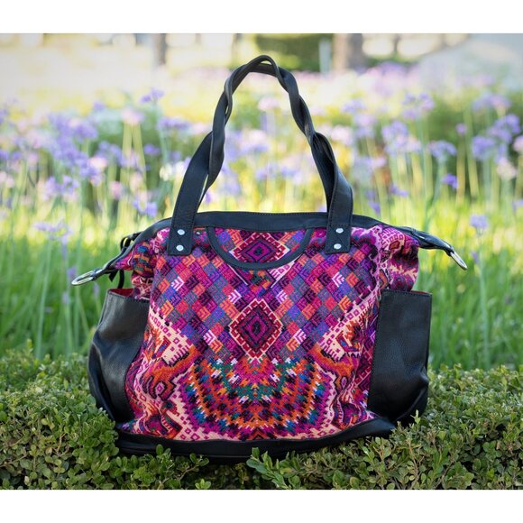 Artisan Guatemalan Convertible Day Bag CDB 100% black leather and Vintage bag - Picture 1 of 8